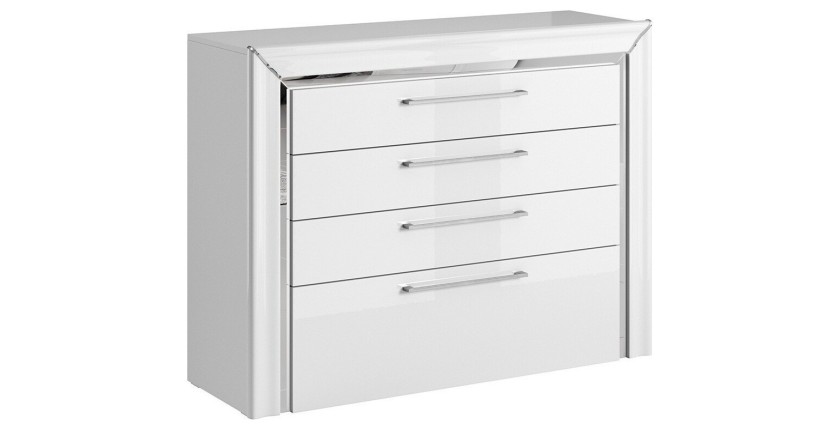 Commode design 4 tiroirs collection DOHA coloris blanc et argent
