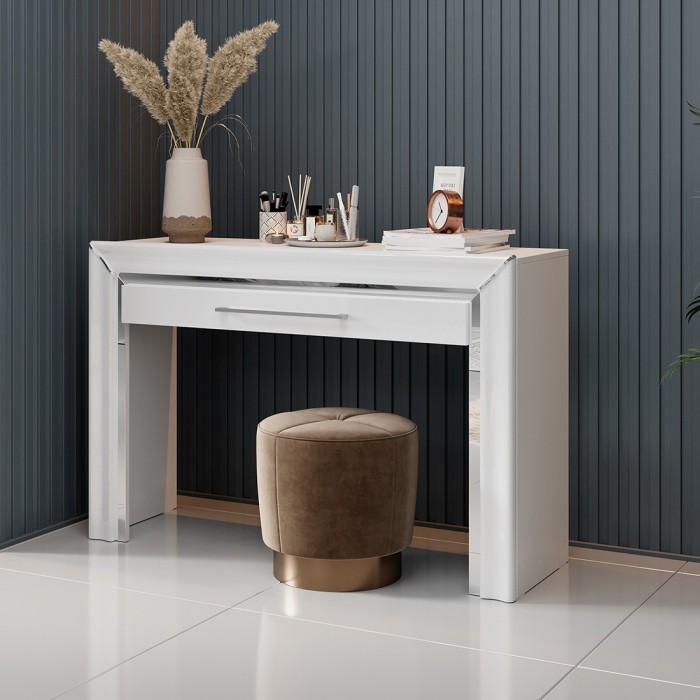Bureau console design collection DOHA coloris blanc finitions argentées