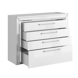 Chambre à coucher collection DOHA coloris blanc : Armoire, Lit 160x200, commode, chevets, miroir et bureau