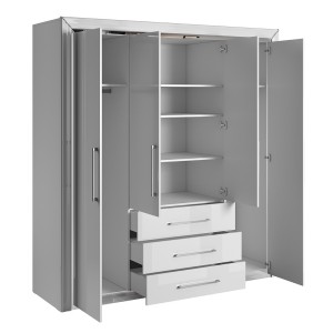 Chambre à coucher collection DOHA coloris blanc : Armoire, Lit 160x200, commode, chevets, miroir et bureau