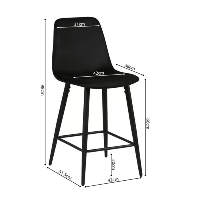 Chaise de comptoir en velours BOYLD, coloris noir