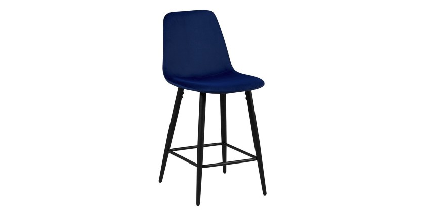 Chaise de comptoir en velours BOYLD, coloris bleu foncé