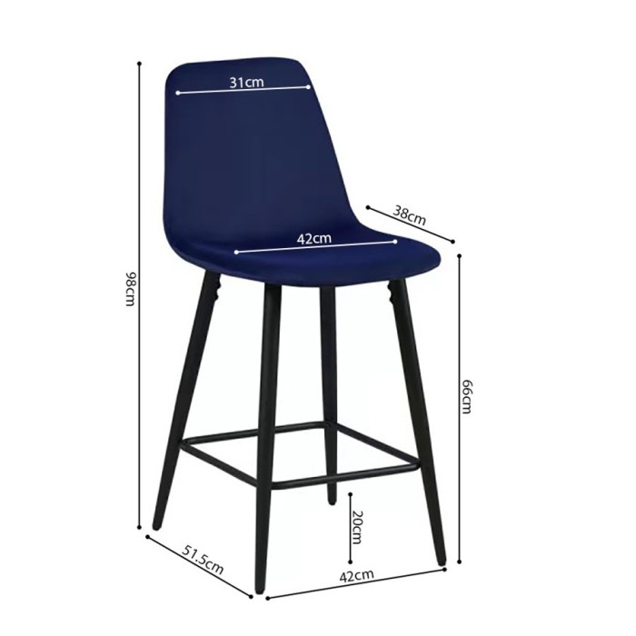 Chaise de comptoir en velours BOYLD, coloris bleu foncé