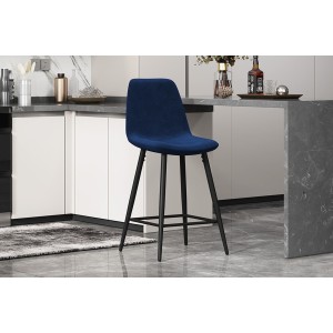 Chaise de comptoir en velours BOYLD, coloris bleu foncé