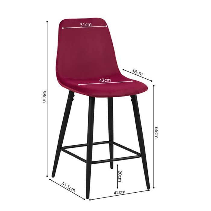 Chaise de comptoir en velours BOYLD, coloris bordeaux
