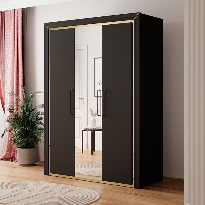 Armoire 150cm collection DOHA. Couleur noir mat et doré.
