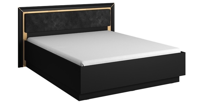 Lit adulte 160x200 collection DOHA. Coloris noir mat et dorées.