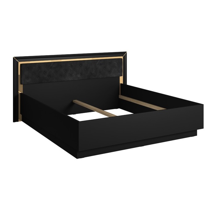 Lit adulte 180x200 collection DOHA. Coloris noir mat et doré.
