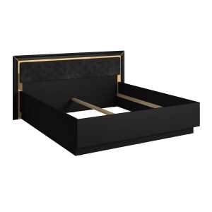 Lit adulte 180x200 collection DOHA. Coloris noir mat et doré.