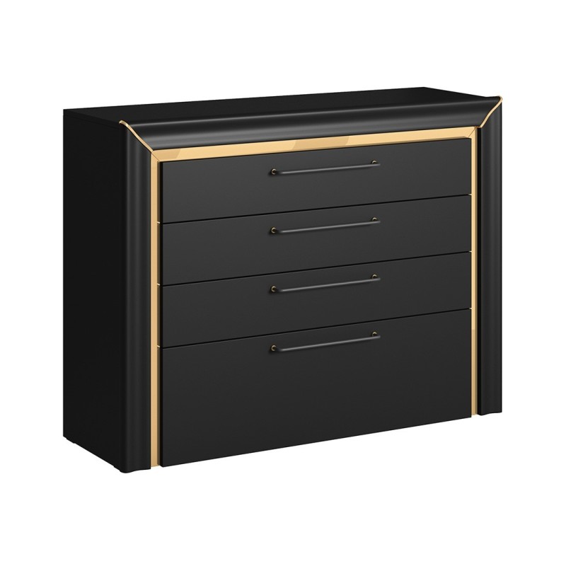 Commode design 4 tiroirs collection DOHA coloris noir mat et dorées