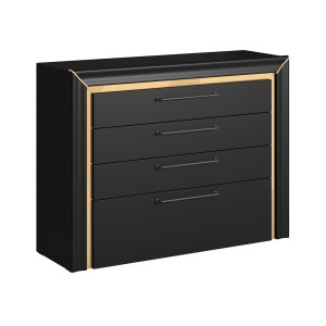 Commode design 4 tiroirs collection DOHA coloris noir mat et dorées