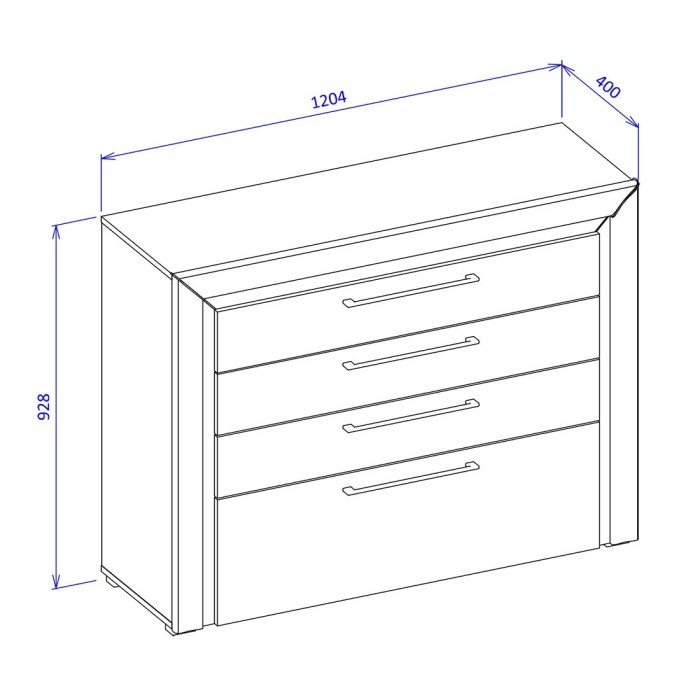 Commode design 4 tiroirs collection DOHA coloris noir mat et dorées