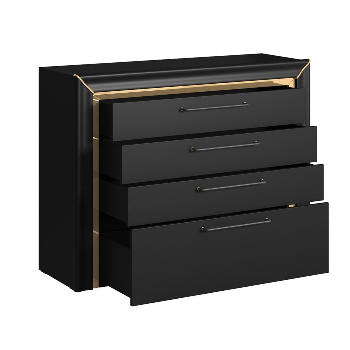 Commode design 4 tiroirs collection DOHA coloris noir mat et dorées