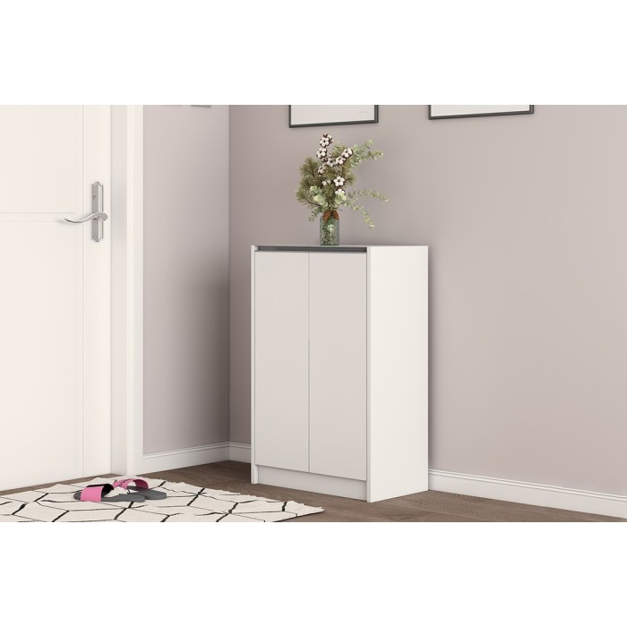 Meuble à chaussures PARRA, 2 portes, coloris blanc