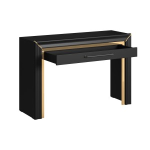 Bureau console design collection DOHA coloris noir mat et finitions dorées