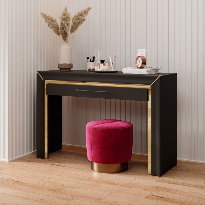 Bureau console design collection DOHA coloris noir mat et finitions dorées