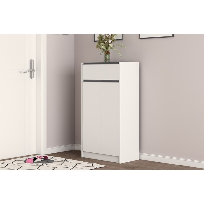 Meuble à chaussures PARRA, 2 portes et 1 tiroir coloris blanc