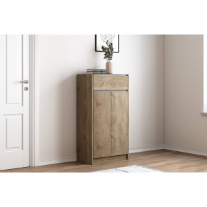 Meuble à chaussures PARRA, 2 portes et 1 tiroir coloris chêne sonoma