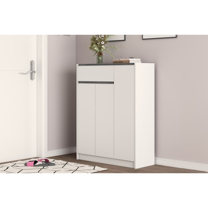 Meuble à chaussures PARRA, 3 portes et 1 tiroir coloris blanc