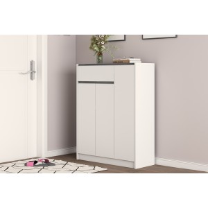 Meuble à chaussures PARRA, 3 portes et 1 tiroir coloris blanc