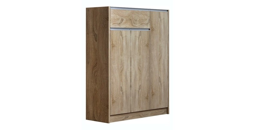 Meuble à chaussures PARRA, 3 portes et 1 tiroir coloris chêne sonoma