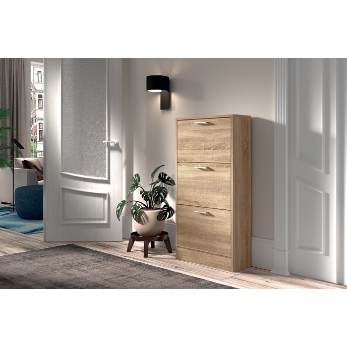 Meuble à chaussures vertical ERA, 3 tiroirs coloris chêne sonoma