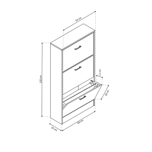 Meuble à chaussures vertical ERA, 3 tiroirs coloris chêne gris