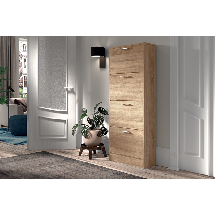 Meuble à chaussures vertical ERA, 4 tiroirs coloris chêne sonoma