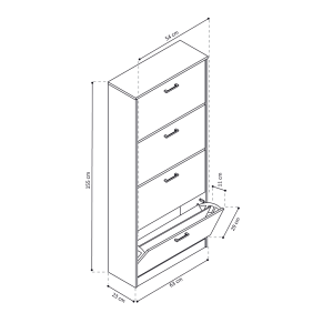Meuble à chaussures vertical ERA, 4 tiroirs coloris chêne gris