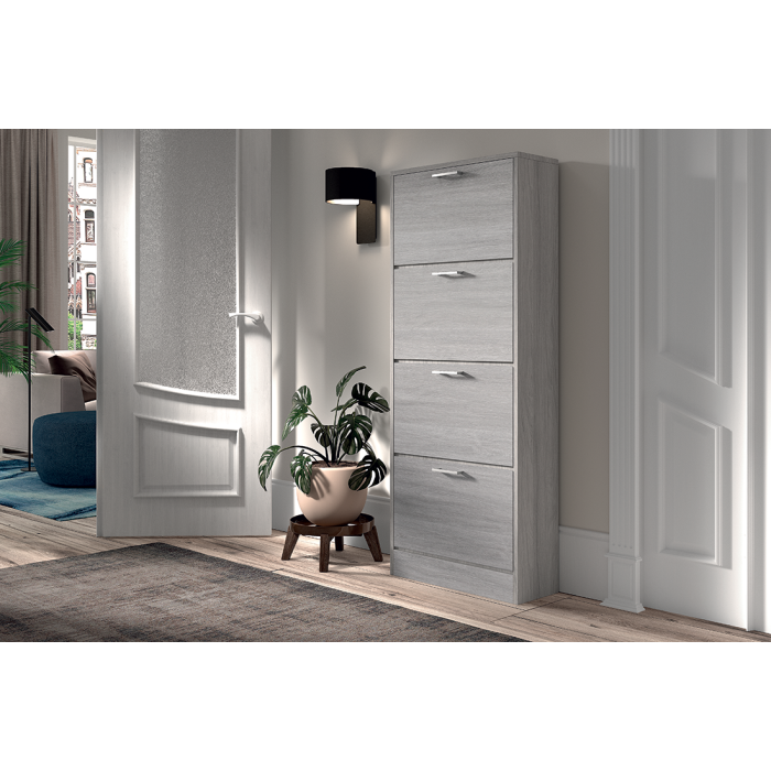 Meuble à chaussures vertical ERA, 4 tiroirs coloris chêne gris