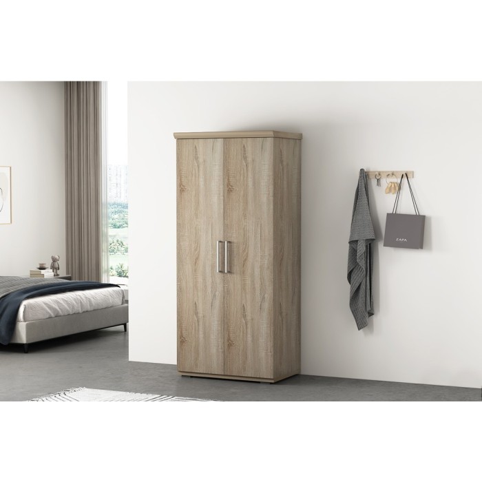 Armoire, garde-robe, collection TOM, 2 portes 80 cm, penderie intégrée chêne sonoma