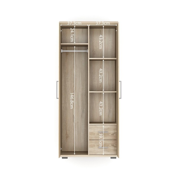 Armoire, garde-robe, collection TOM, 2 portes 80 cm, penderie intégrée chêne sonoma