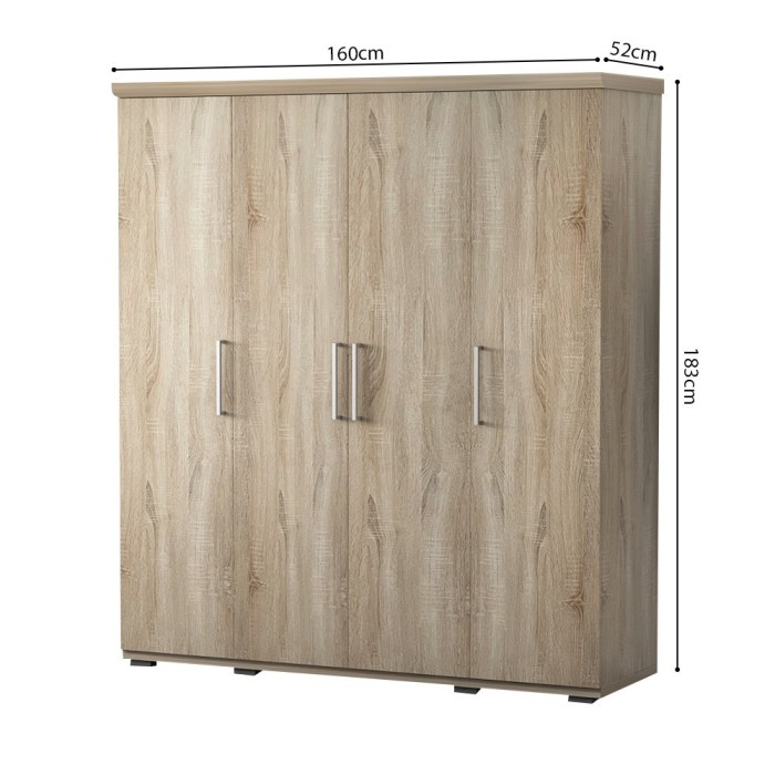 Armoire, garde-robe, collection TOM, 4 portes 160 cm, penderie intégrée chêne sonoma