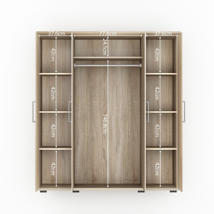 Armoire, garde-robe, collection TOM, 4 portes 160 cm, penderie intégrée chêne sonoma