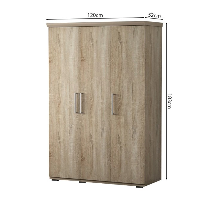 Armoire, garde-robe, collection TOM, 3 portes 120 cm, penderie intégrée chêne sonoma