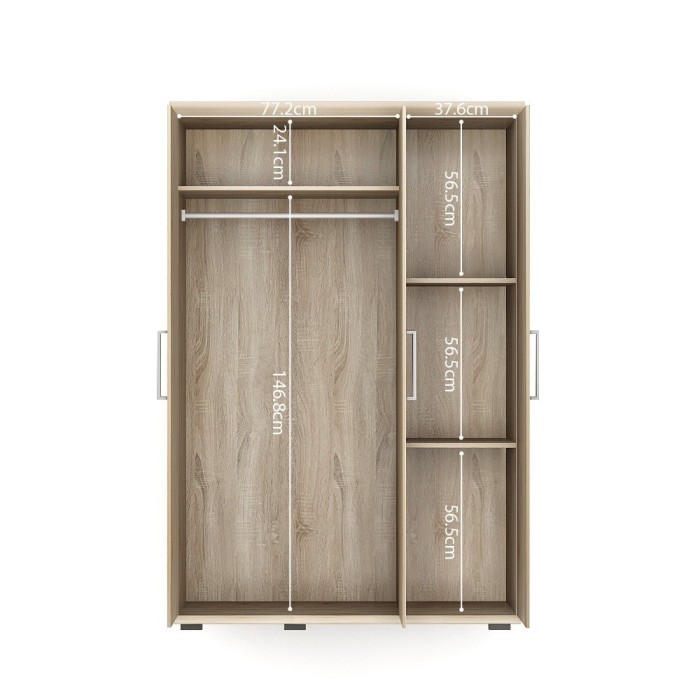 Armoire, garde-robe, collection TOM, 3 portes 120 cm, penderie intégrée chêne sonoma