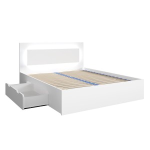 Lit NOFI blanc 180x200 cm avec tiroirs, idéal pour chambre à coucher. Meuble design