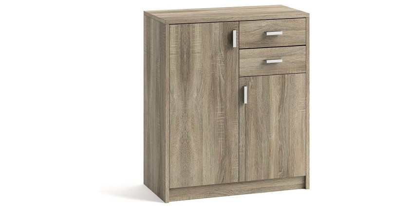 Commode  TOLLY 2 portes, 2 tiroirs, 85cm coloris chêne sonoma