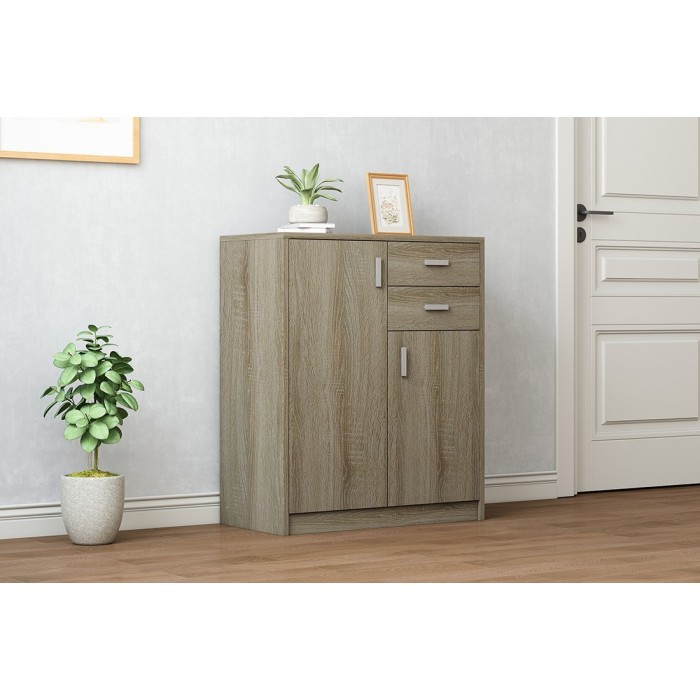 Commode  TOLLY 2 portes, 2 tiroirs, 85cm coloris chêne sonoma