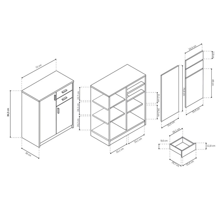 Commode  TOLLY 2 portes, 2 tiroirs, 85cm coloris chêne sonoma