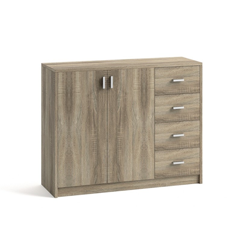 Commode  TOLLY 2 portes coloris, 4 tiroirs chêne sonoma
