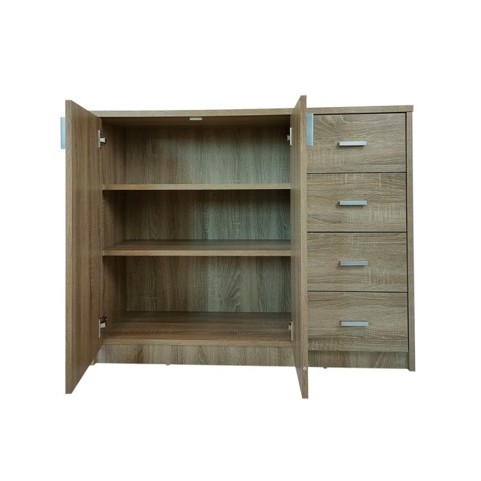 Commode  TOLLY 2 portes coloris, 4 tiroirs chêne sonoma