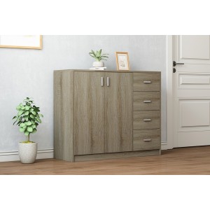 Commode  TOLLY 2 portes coloris, 4 tiroirs chêne sonoma