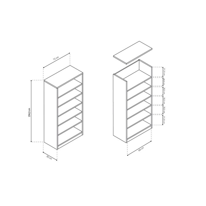 Bibliothèque large design 5 étagères, coloris chêne clair collection TOLLY