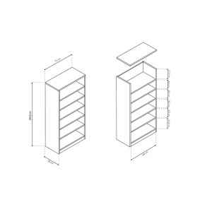 Bibliothèque large design 5 étagères, coloris chêne clair collection TOLLY