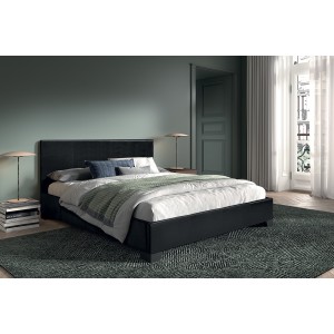 Lit double design coloris noir pour adulte collection ROMA, 160x200 cm, sommier inclus