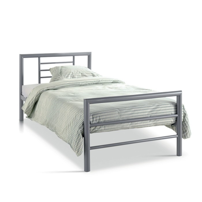 Lit en métal simple ECHO, 90x200 cm, gris brillant sommier inclus