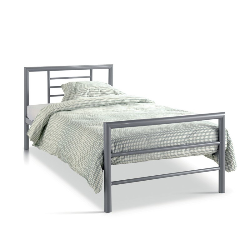 Lit en métal simple ECHO, 90x200 cm, gris brillant sommier inclus