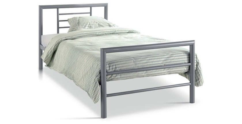 Lit en métal simple ECHO, 90x200 cm, gris brillant sommier inclus