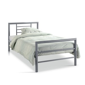 Lit en métal simple ECHO, 90x200 cm, gris brillant sommier inclus